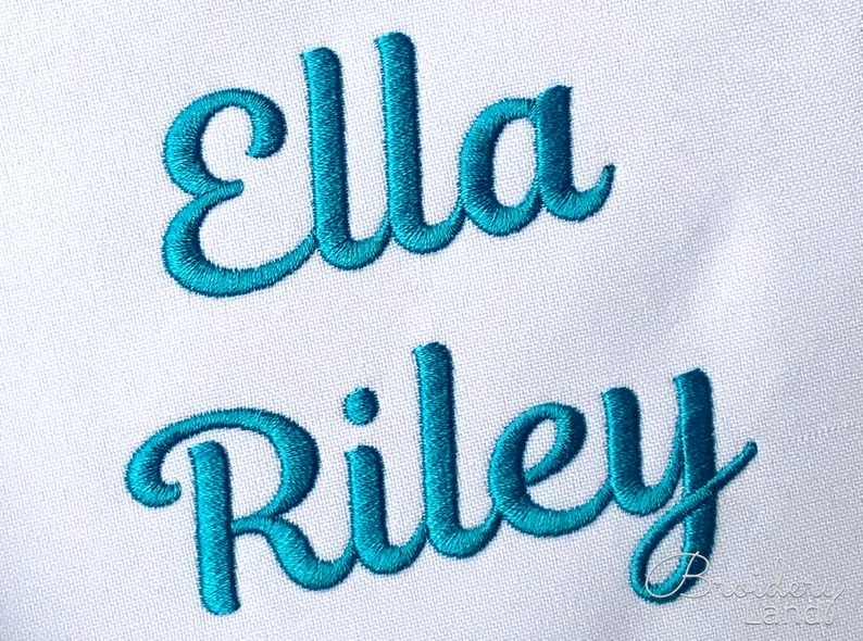 Ella Satin Machine Embroidery Font for Monogram Script Alphabet 5 sizes: 0.5", 0.75", 1", 1.5", 2"