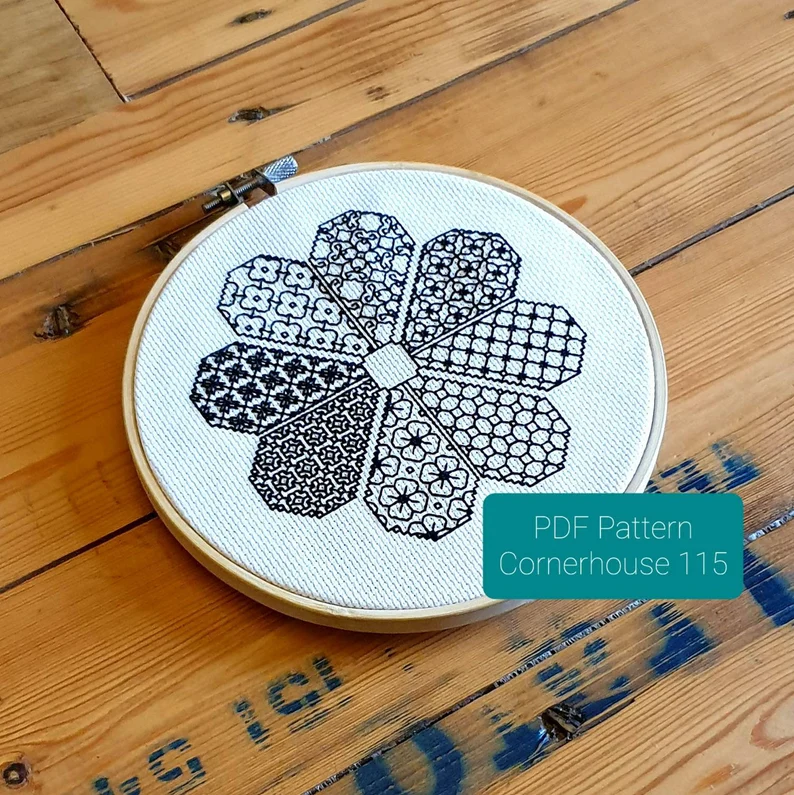 Backstitch Flower Seb Pattern, DIY Backstitch Chart. Instant PDF Download. Beginners Embroidery Crafty Template.