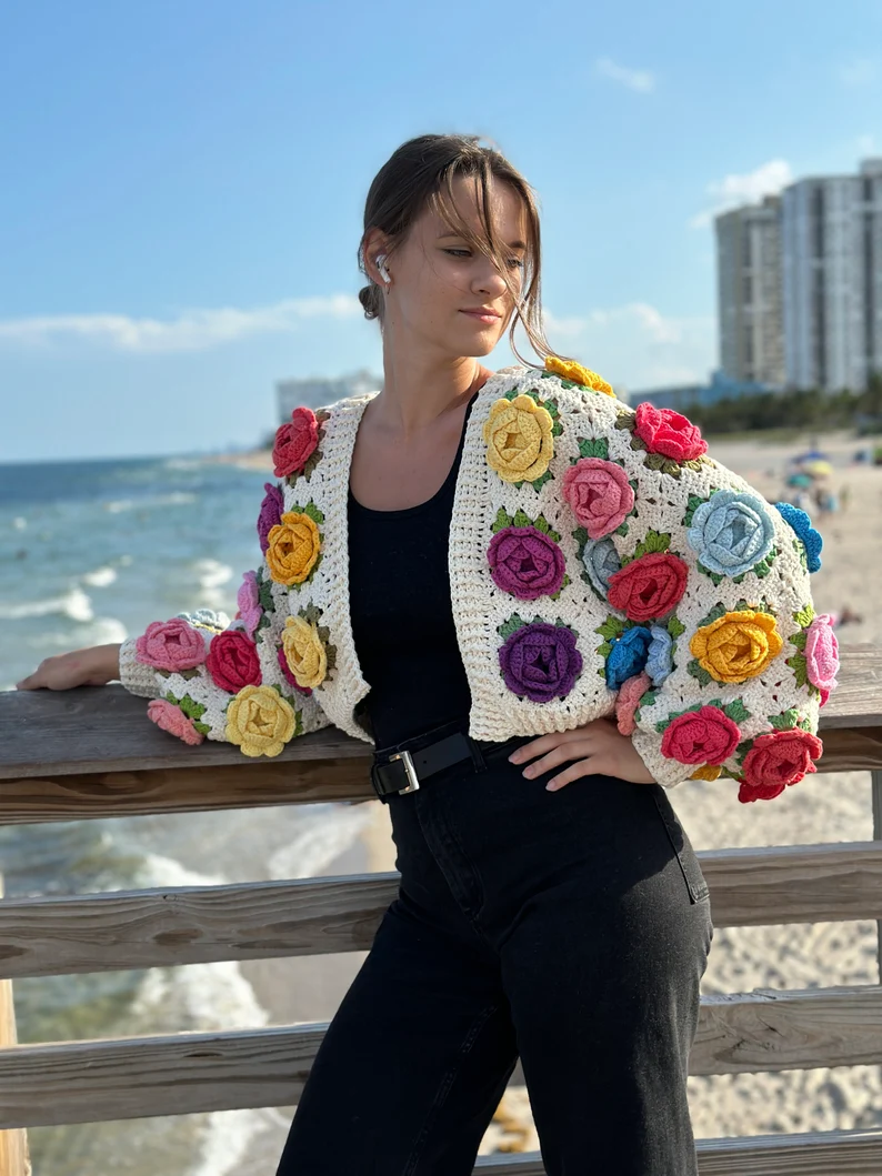 Crochet pattern, Crochet ROSE Garden Jacket PDF Pattern (instant download), granny square cardigan, women's sweater, harry styles cardigan