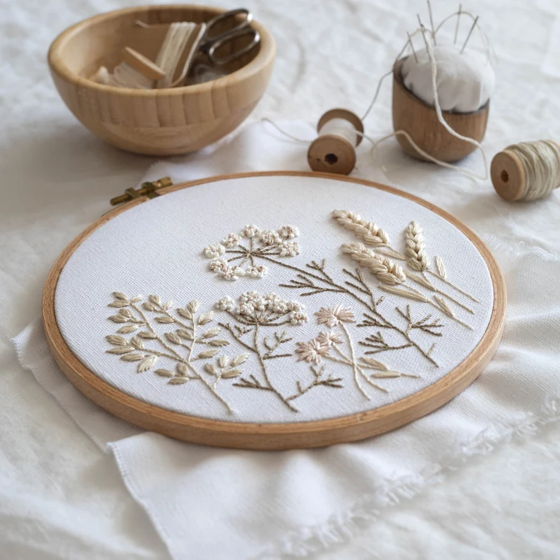 Wildflowers embroidery pattern + video tutorial, beginner embroidery PDF pattern, botanical embroidery designs