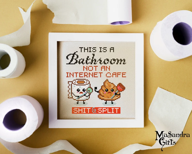 Shit & Split Cross Stitch Pattern, Poop Cross Stitch Pattern